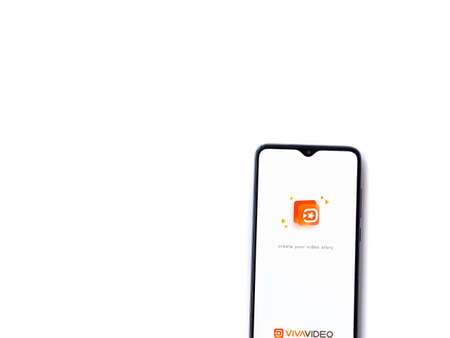 Lod, Israel - July 8, 2020: VivaVideo - Video Editor & Movie Maker app launch screen with logo on...