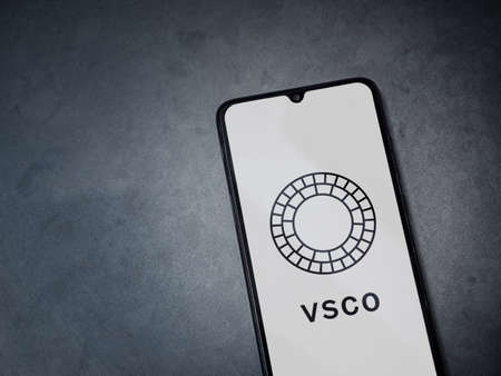 Lod, Israel - July 8, 2020: VSCO - Photo and Video Editor app launch screen with logo on the display...
