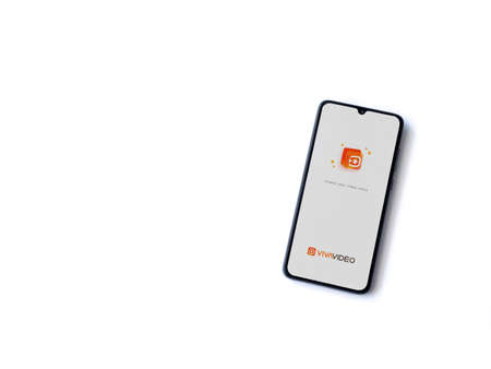 Lod, Israel - July 8, 2020: VivaVideo - Video Editor & Movie Maker app launch screen with logo on...