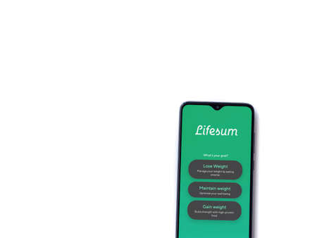 Lod, Israel - July 8, 2020: Lifesum app launch screen with logo on the display of a black mobile...