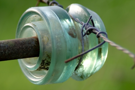 Insulator with barbed wire for electric fencing                   の写真素材