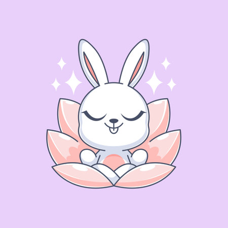 Cute bunny meditating on a lotus flowerのイラスト素材