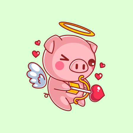 Cute pig cupid holds a crossbowのイラスト素材