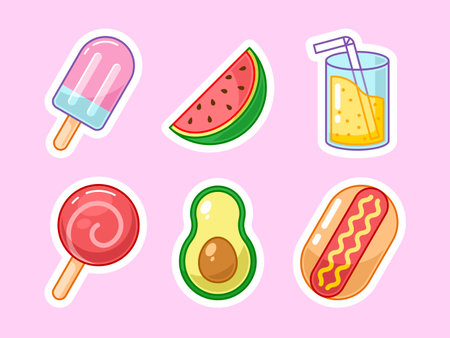 Cute summer food sticker collectionのイラスト素材