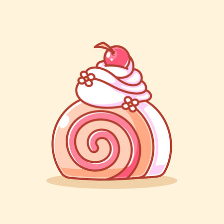 Cute sponge cake roll with a cherry on the top