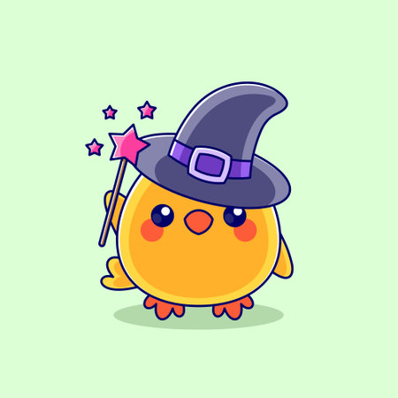 Cute wizard chick holding a magic wandのイラスト素材