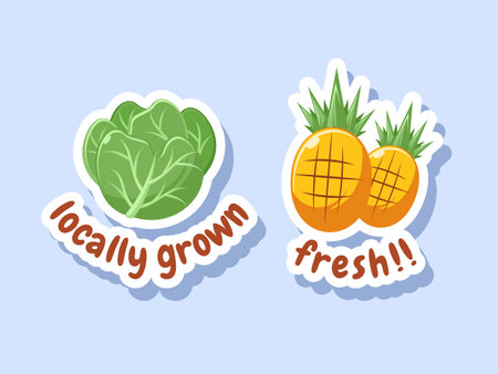 Organic Food Shopping Cabbage and Pineapple Sticker Packのイラスト素材
