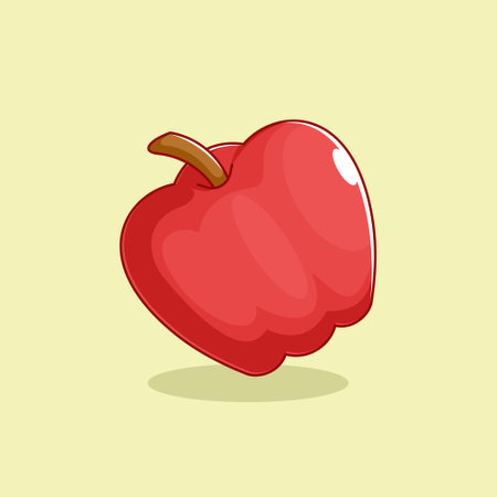 Cartoon style apple design on yellow backgroundのイラスト素材