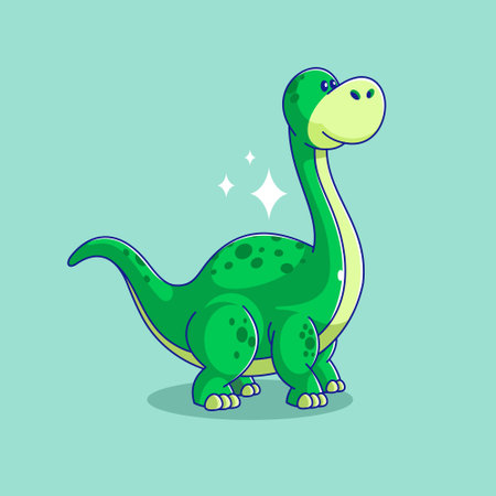 Brachiosaurus cartoon style design on green backgroundのイラスト素材
