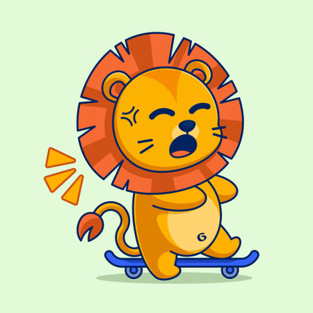 Cute lion scared while skateboardingのイラスト素材