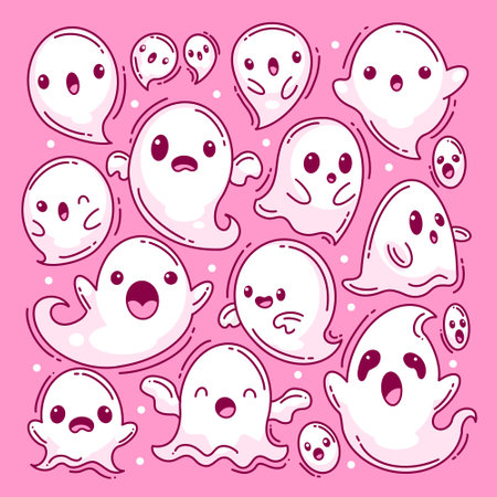 Hand-drawn Halloween ghost collection full colorのイラスト素材