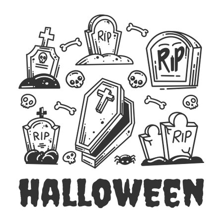 Set of hand-drawn tombstone collectionのイラスト素材