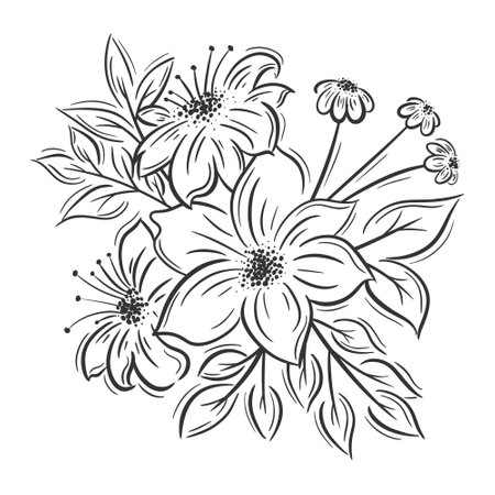 Hand drawn flower bouquet on white backgroundのイラスト素材