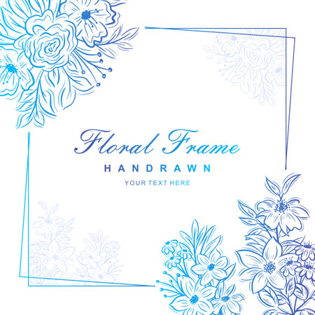Vector hand drawn blue flower frame backgroundのイラスト素材