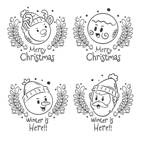 Christmas symbol set of hand drawn coloringのイラスト素材