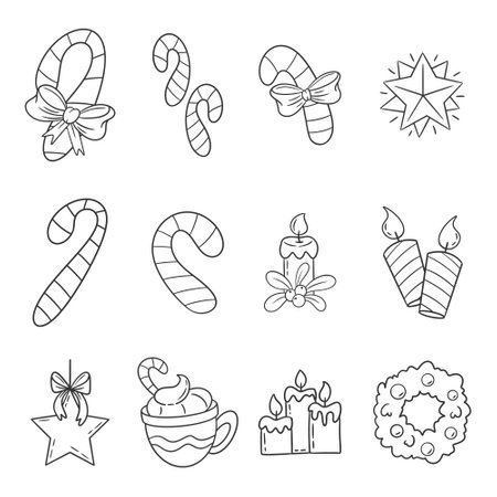Candy and Christmas element collection hand drawnのイラスト素材
