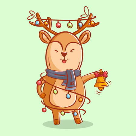 Cute deer wearing neck warmers and ringing bellsのイラスト素材