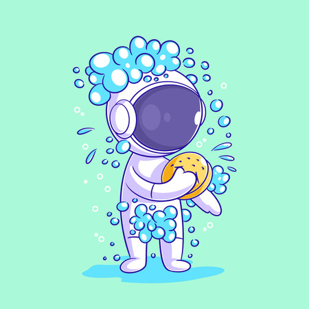 Astronauts are taking a shower to get cleanのイラスト素材
