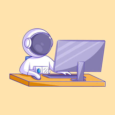 Astronaut is working at the computerのイラスト素材