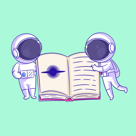 Two astronauts are reading a book togetherのイラスト素材
