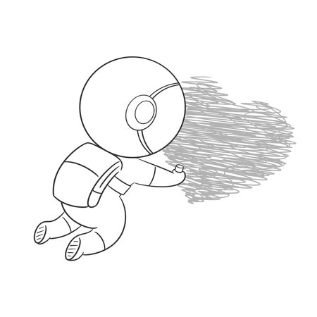 Astronaut drawing a red heart for coloringのイラスト素材