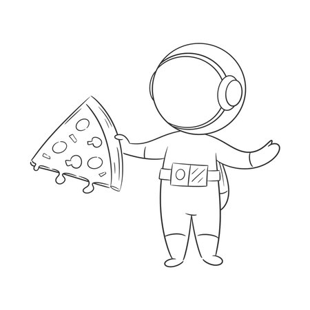 Astronaut with pizza in hand for coloringのイラスト素材