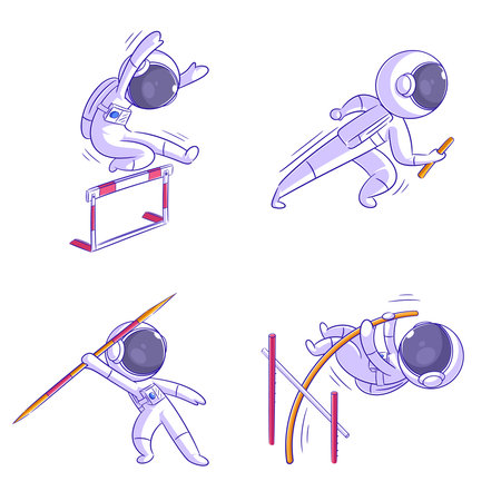 Astronaut in various poses. Cartoon character. Vector illustration.のイラスト素材