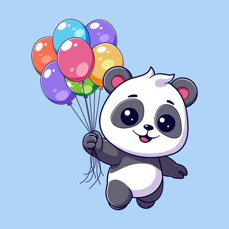 Cute panda with balloons. Vector illustration. Cartoon character.のイラスト素材