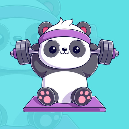 Cute panda with dumbbells. Vector cartoon illustration.のイラスト素材