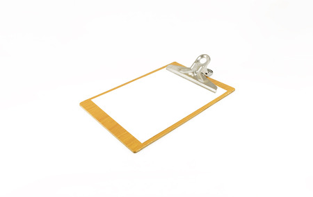 Paper notepad on wooden plate with pencil; white backgroundの写真素材