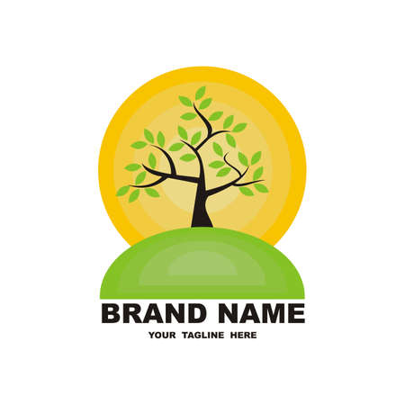 tree in front of the sun design logo - vector - natureのイラスト素材