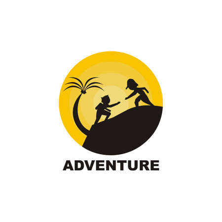 silhouette hiking design logo on the mountain - illustration - vectorのイラスト素材