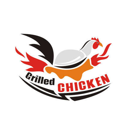 illustration vector graphic of roosters on a burning fire - perfect for food product, food stalls, spicy food, grilled chicken, animal product, etcのイラスト素材