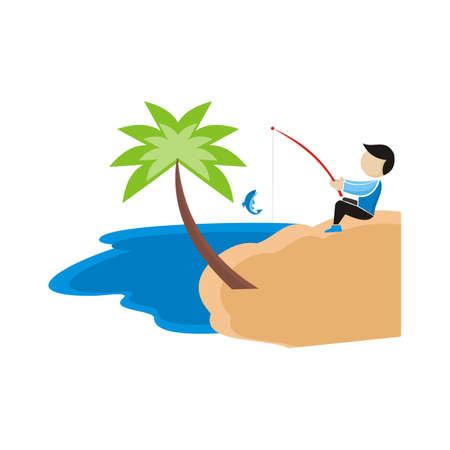 people fishing on the beach illustration - vectorのイラスト素材