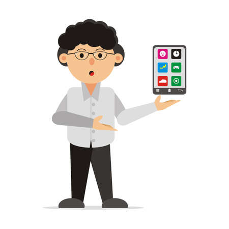 man holding smartphone app contain vector - illustrationのイラスト素材