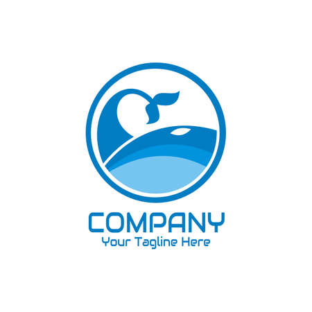 illustration vector graphic of circular blue whale logo, perfect for animal, company, conservation, ocean, etc.のイラスト素材