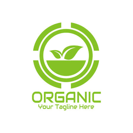 Illustration vector graphic of green leaves in circle logo perfect for natural ecology, biology, farm concepts.のイラスト素材