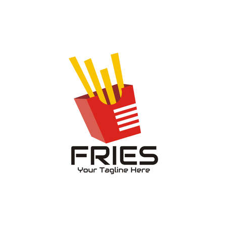 illustration vector graphic of french fries logo with red box, perfect for fast food, restaurant, resto, cafe, etc.のイラスト素材
