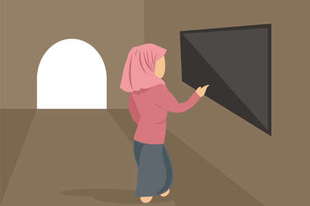 illustration vector graphic of Muslim woman teaching indoors, perfect for islamic, study, class, school, smart, etc.のイラスト素材