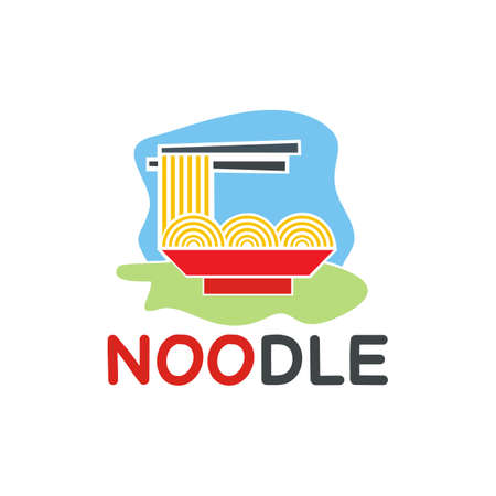 illustration vector graphic of hot delicious noodles taken with chopsticks from the red bowl, perfect for ramen, fast food, restaurant, resto, cafe, nutrition, product, etc.のイラスト素材