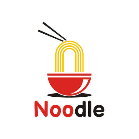 illustration vector graphic of delicious noodles ready to eat using chopsticks on a red bowl, perfect for ramen, fast food, instan food, nutrition, calory, product, etc.のイラスト素材