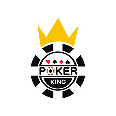 illustration vector graphic of poker chip logo, wearing a king's crown, featuring four playing card icons, perfect for sport, game, gamble, fortune, chip, win, etc.のイラスト素材