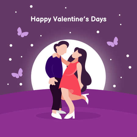 illustration vector graphic of lovers are hugging in the middle of a full moon night, perfect for religion, holiday, culture, valentine, greeting card, etc.のイラスト素材