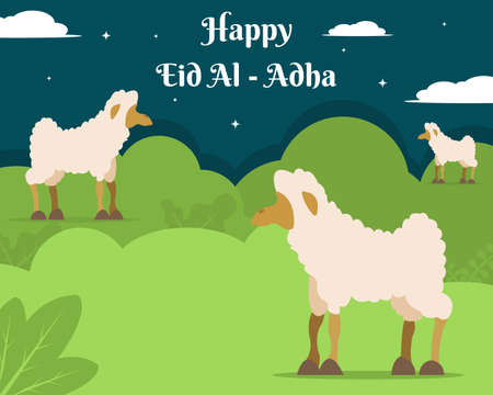 illustration vector graphic of three white sheep in the meadow, perfect for religion, holiday, culture, tradition, greeting card, etc.のイラスト素材