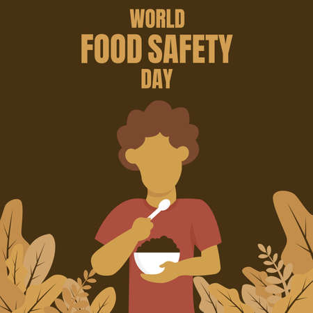 illustration vector graphic of a man is eating using a bowl, perfect for world food safety day, celebrate, greeting card, etc.のイラスト素材