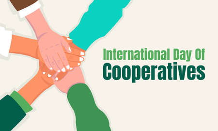 illustration vector graphic of people piling hands on each other, perfect for international day of cooperatives, celebrate, greeting card, etc.のイラスト素材
