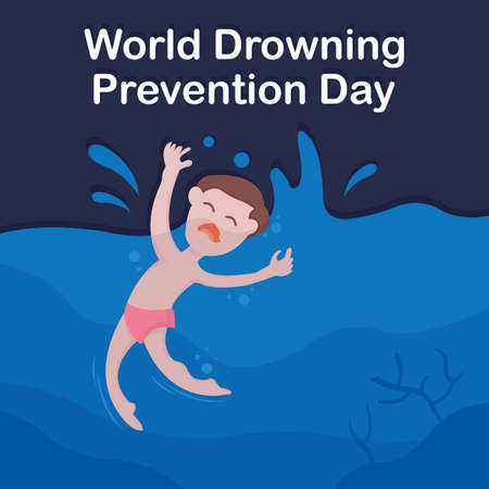 illustration vector graphic of a child drowns in the sea, perfect for world drowning prevention day, celebrate, greeting card, etc.のイラスト素材