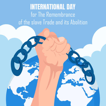 illustration vector graphic of hands holding chains, showing earth background, perfect for international day, celebrate, greeting card, etc.のイラスト素材