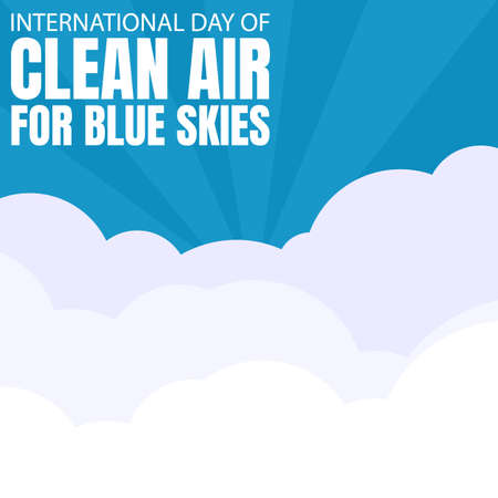 illustration vector graphic of group of white clouds in the blue sky, showing the sun's rays, perfect for international day, clean air for blue skies, celebrate, greeting card, etcのイラスト素材
