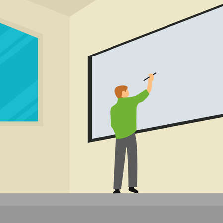 illustration vector graphic of a student is writing on the whiteboard, perfect for international day, protect education from attack, celebrate, greeting card, etc.のイラスト素材